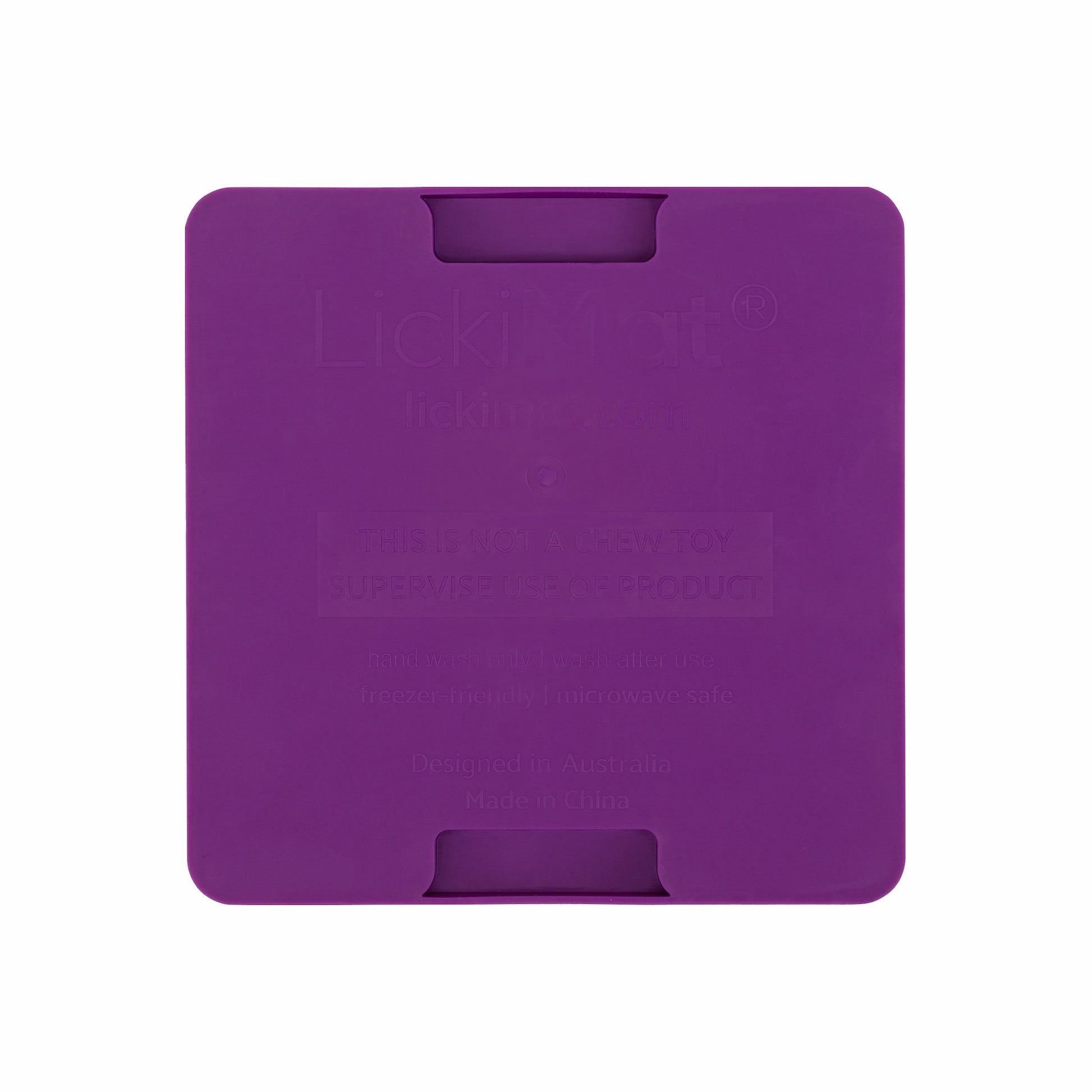 Purple LickiMat® Mini Classic Playdate™ – Slow Feeder Lick Mat for Small Dogs (rear) on white background