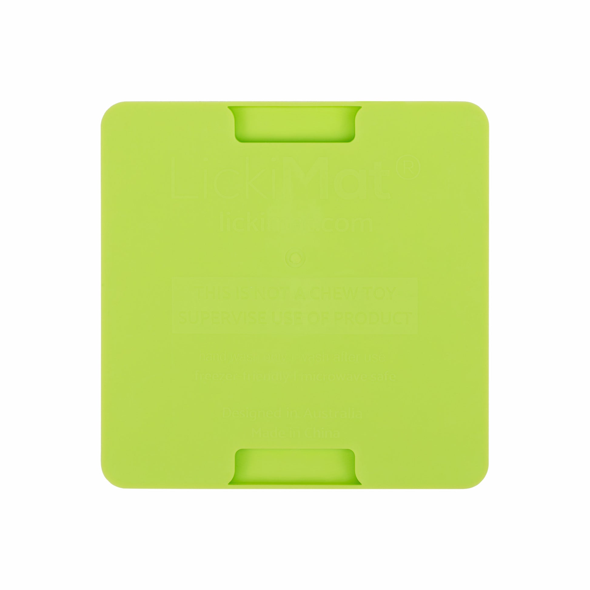 Green LickiMat® Mini Classic Playdate™ – Slow Feeder Lick Mat for Small Dogs (rear) on white background