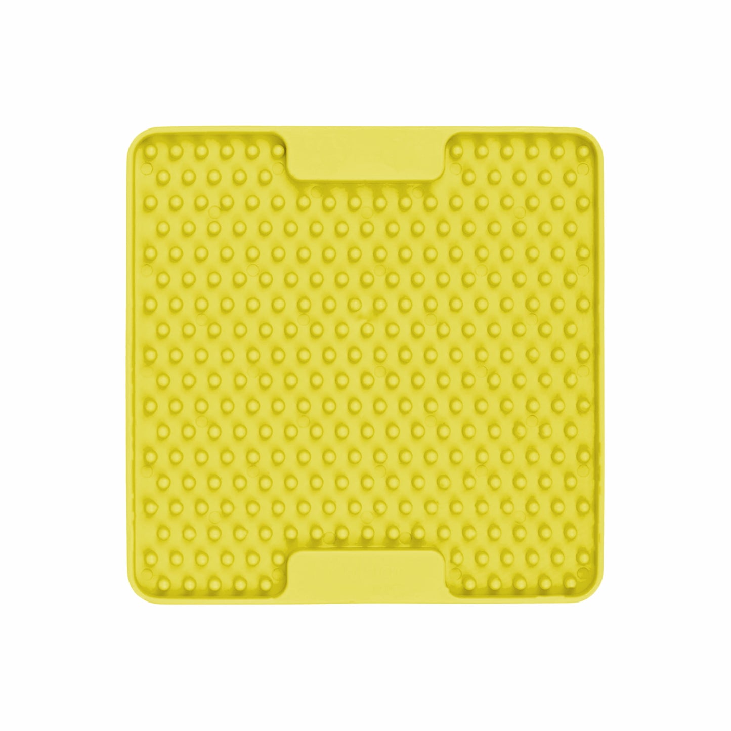 Yellow LickiMat® Mini Soother™ – Calming Slow Feeder Lick Mat for Cats (front) on white background
