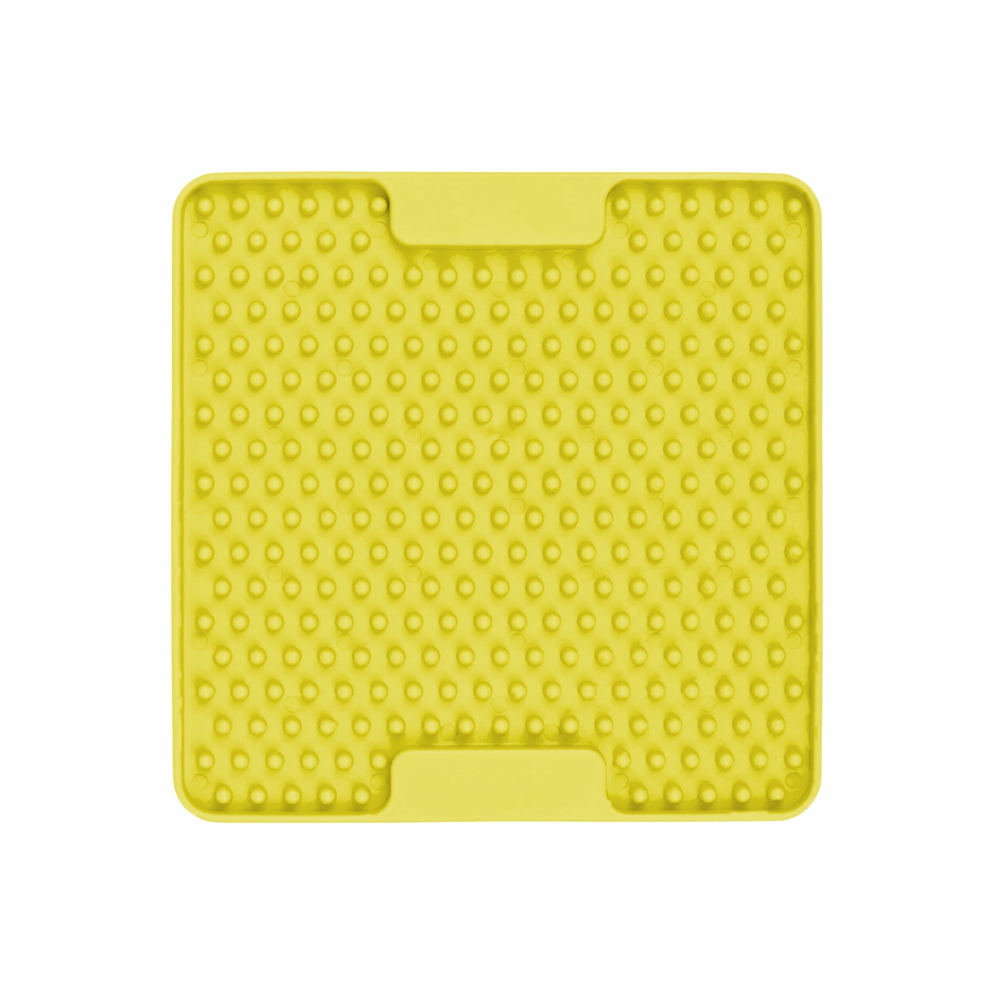 Yellow LickiMat® Mini Soother™ – Calming Slow Feeder Lick Mat for Cats (front) on white background