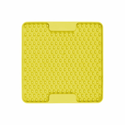 Yellow LickiMat® Mini Soother™ – Calming Slow Feeder Lick Mat for Cats (front) on white background