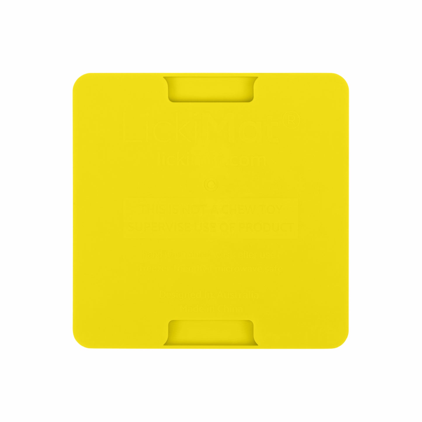 Yellow LickiMat® Mini Soother™ – Calming Slow Feeder Lick Mat for Cats (rear) on white background