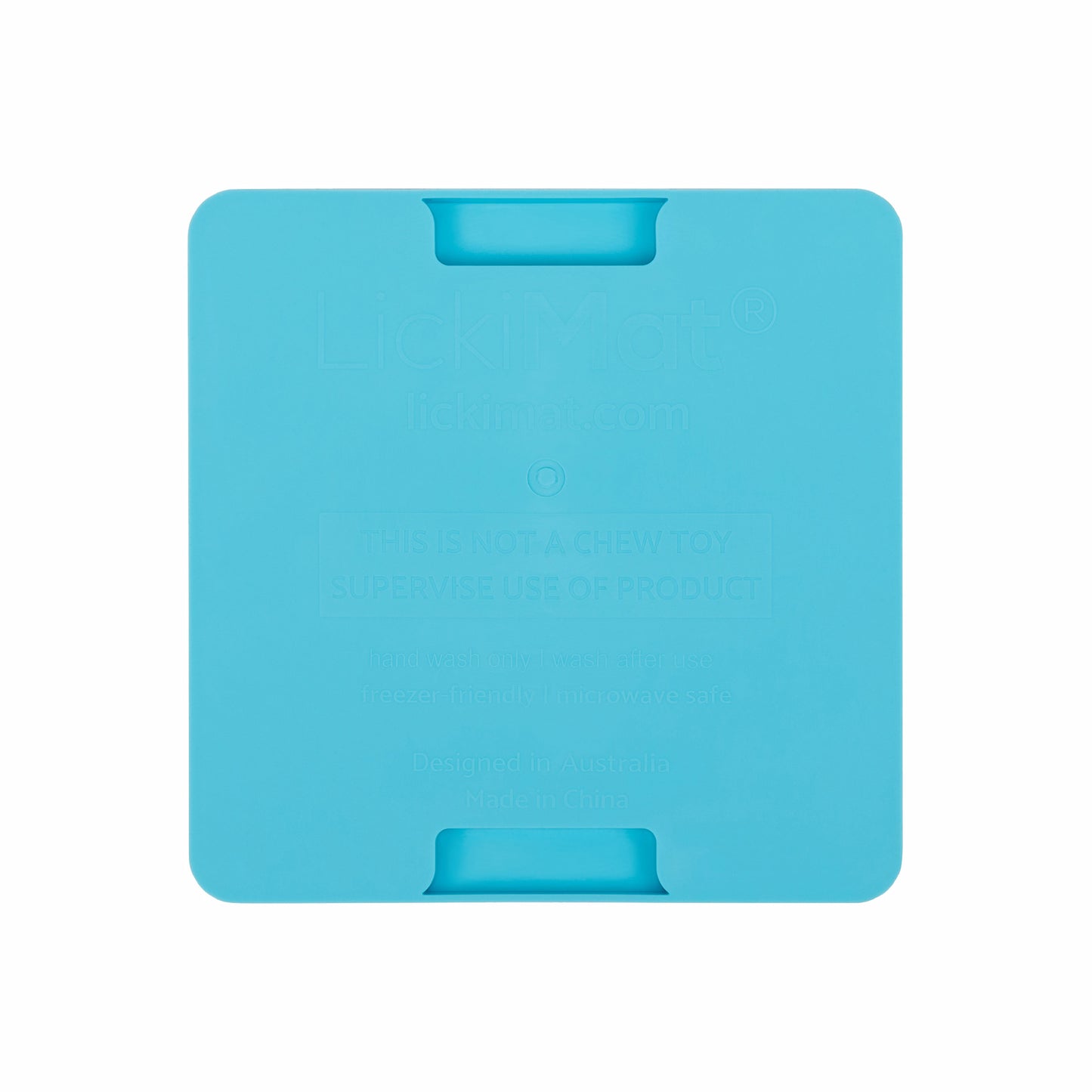 Turquoise  LickiMat® Mini Soother™ – Calming Slow Feeder Lick Mat for Cats (rear) on white background
