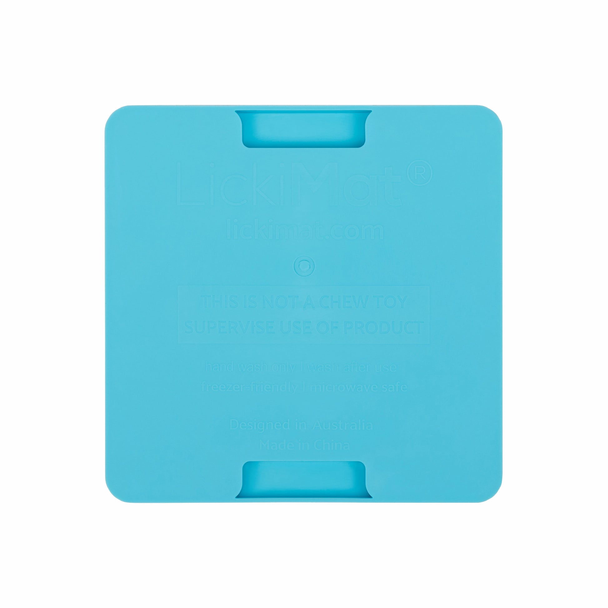 Turquoise  LickiMat® Mini Soother™ – Calming Slow Feeder Lick Mat for Cats (rear) on white background