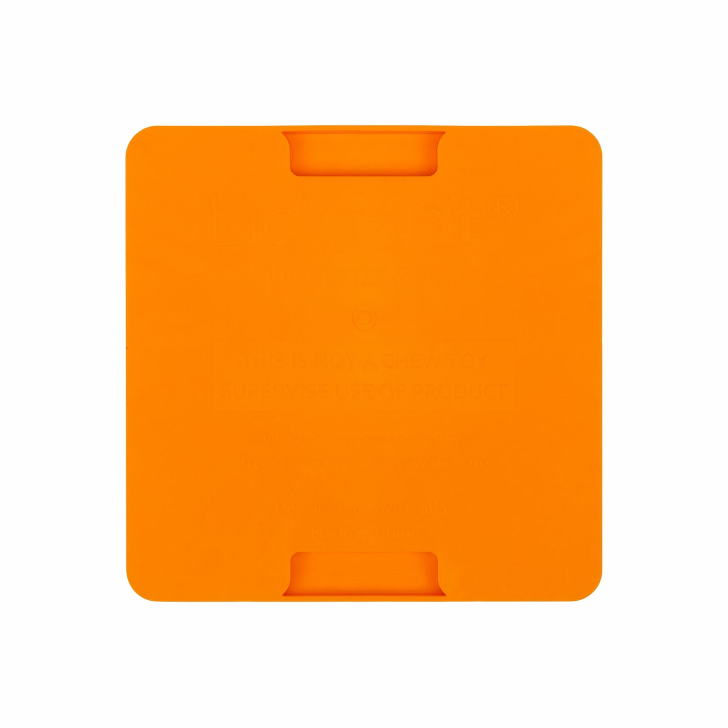 Orange LickiMat® Mini Soother™ – Calming Slow Feeder Lick Mat for Cats (rear) on white background