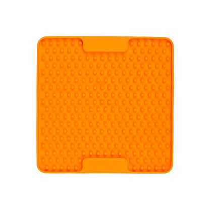 Orange LickiMat® Mini Soother™ – Calming Slow Feeder Lick Mat for Cats (front) on white background