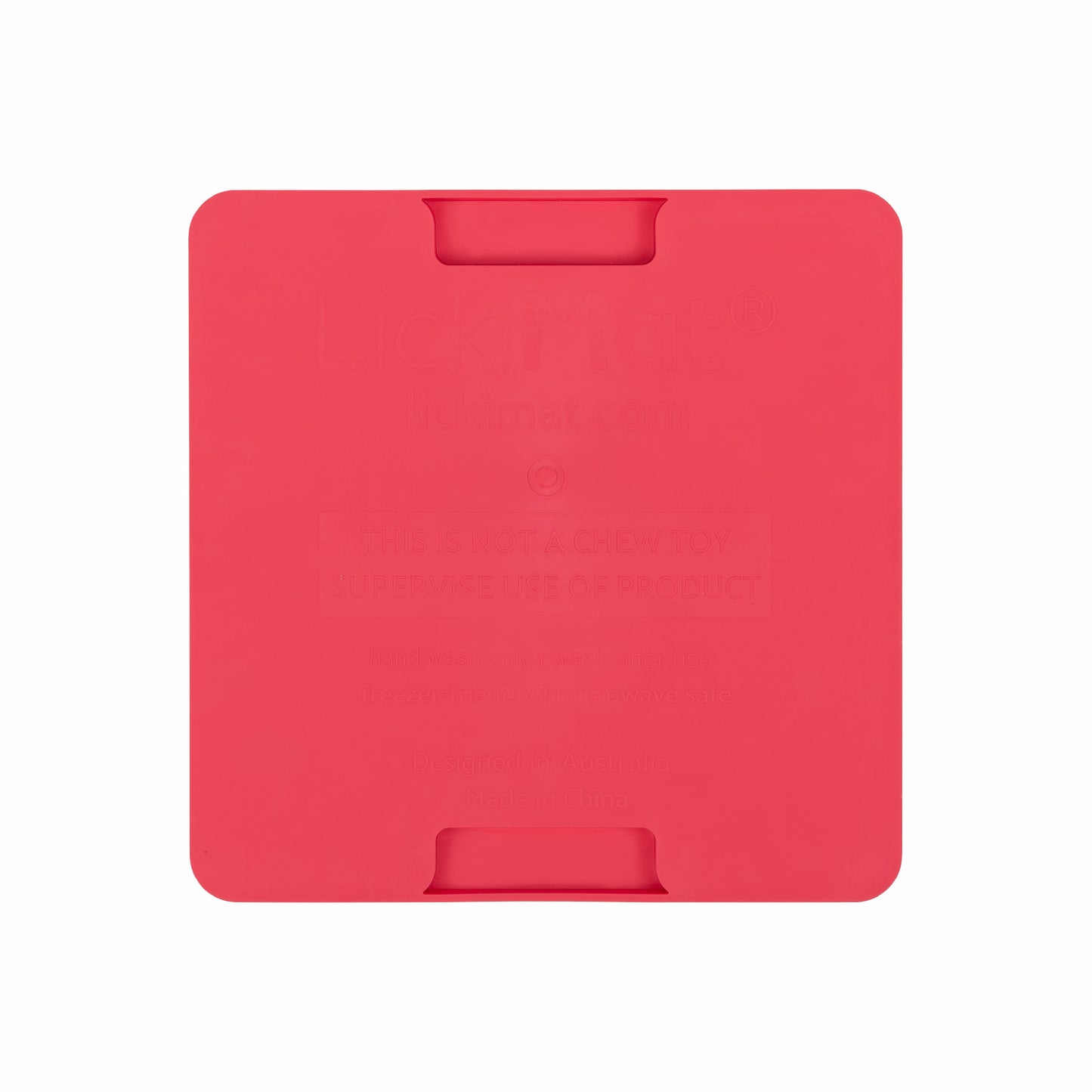 Pink LickiMat® Mini Soother™ – Calming Slow Feeder Lick Mat for Cats (rear) on white background