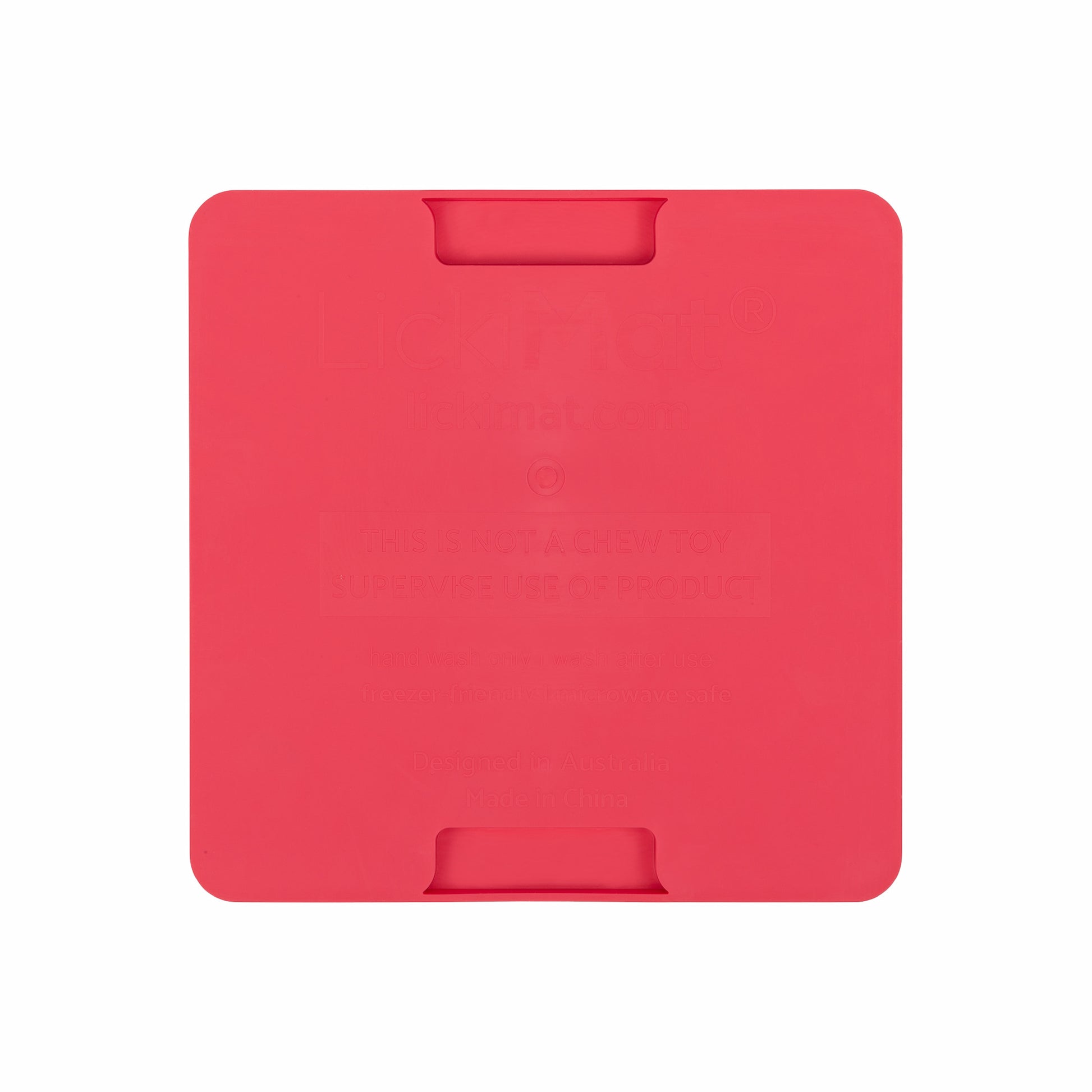 Pink LickiMat® Mini Soother™ – Calming Slow Feeder Lick Mat for Cats (rear) on white background