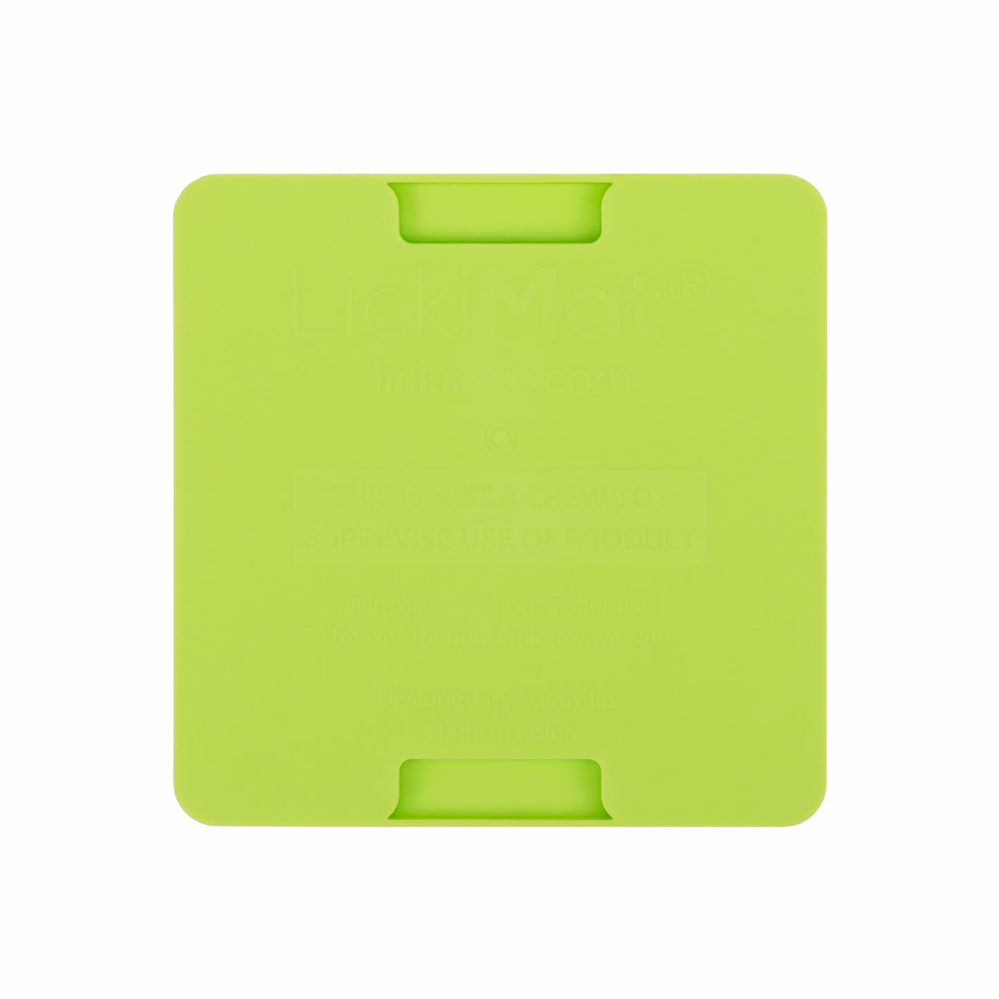 Green LickiMat® Mini Soother™ – Calming Slow Feeder Lick Mat for Cats (rear) on white background
