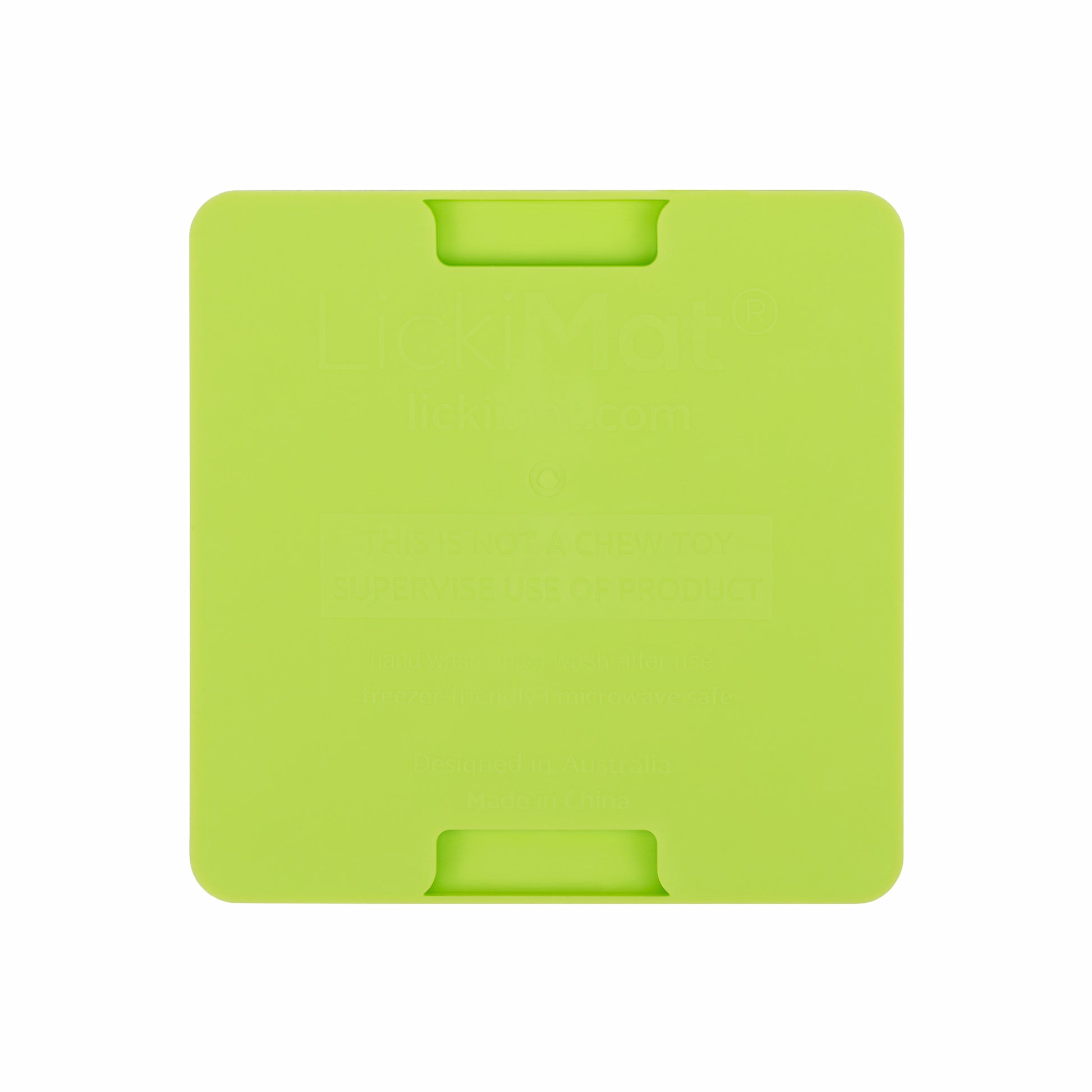 Green LickiMat® Mini Soother™ – Calming Slow Feeder Lick Mat for Cats (rear) on white background