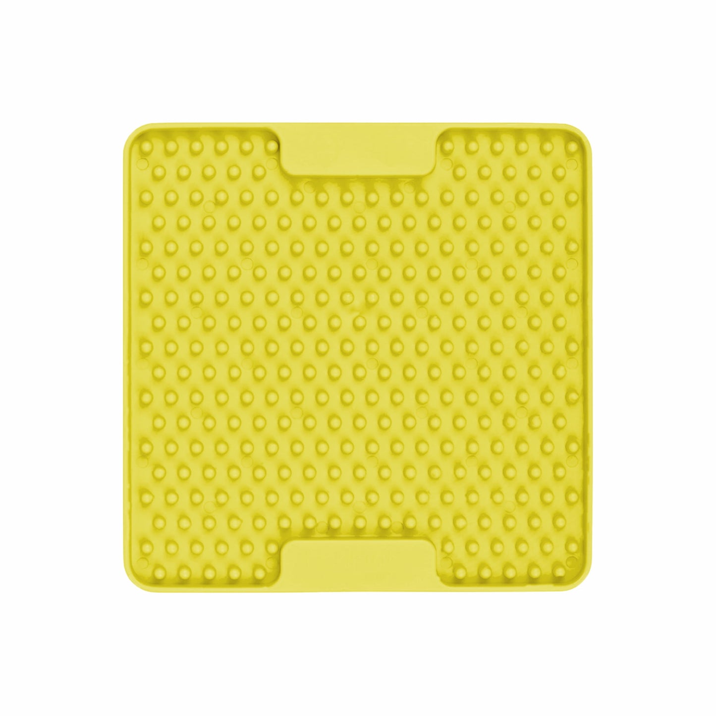 Yellow LickiMat® Mini Classic Soother™ – Slow Feeder Lick Mat for Small Dogs (front) on a white background