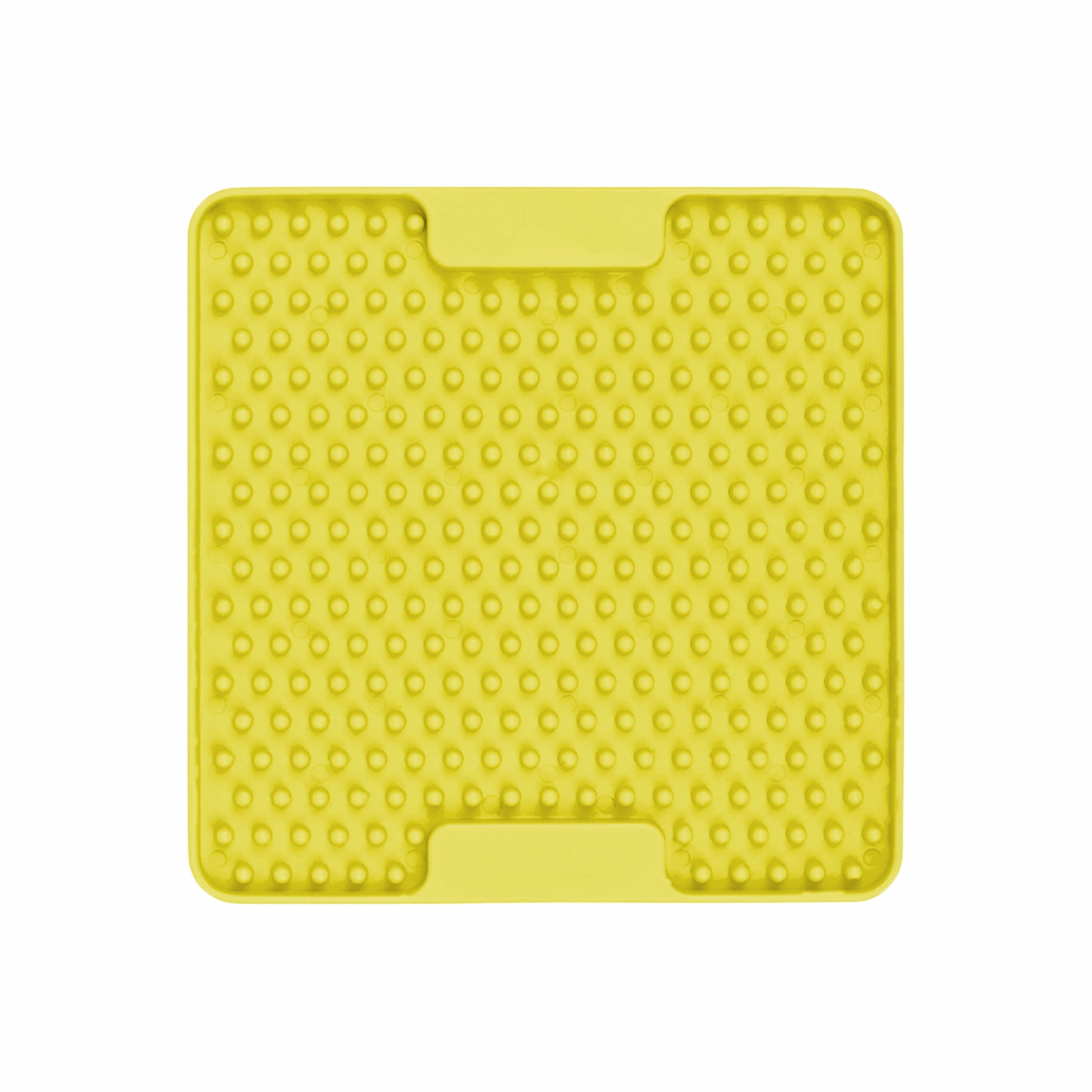 Yellow LickiMat® Mini Classic Soother™ – Slow Feeder Lick Mat for Small Dogs (front) on a white background