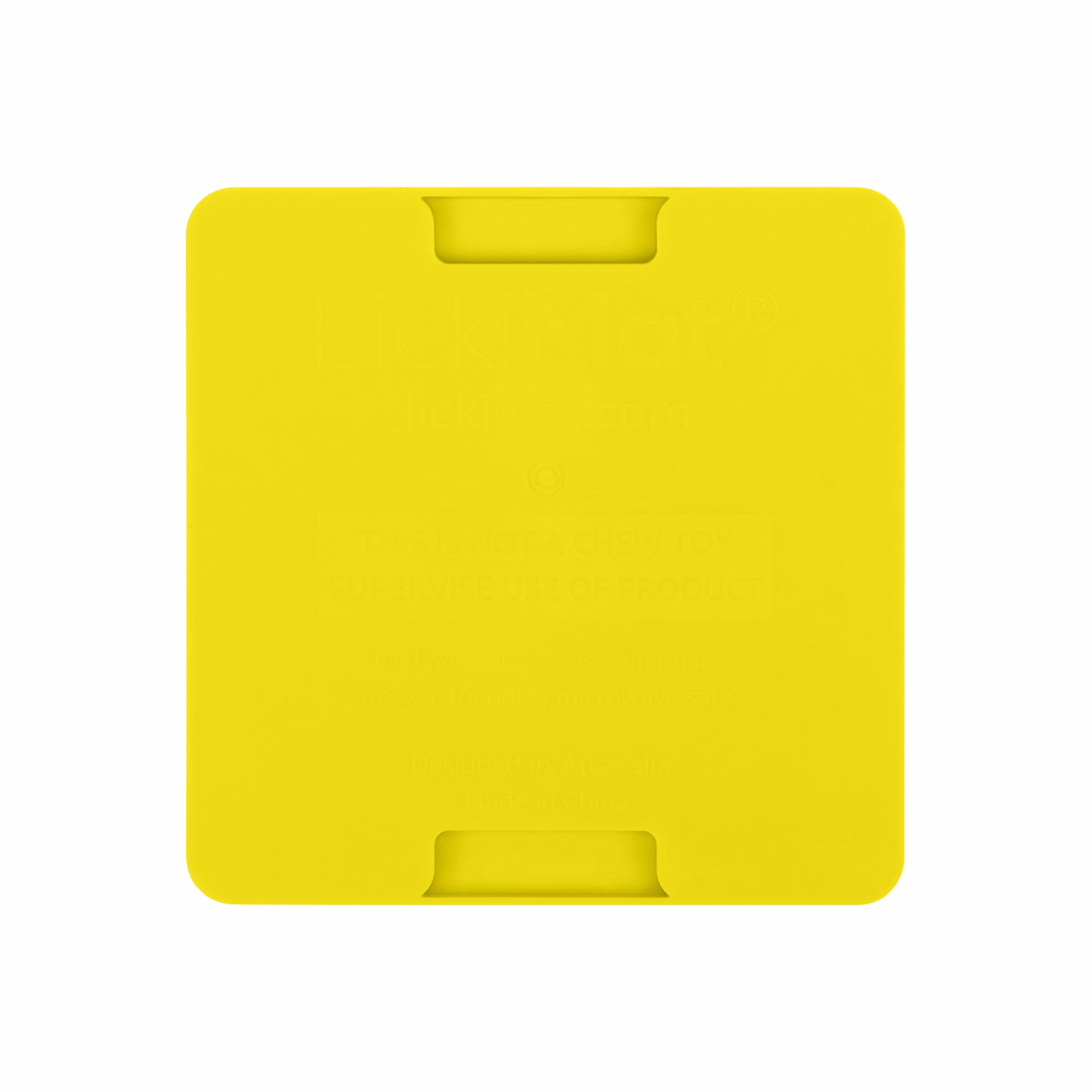Yellow LickiMat® Mini Classic Soother™ – Slow Feeder Lick Mat for Small Dogs (rear) on a white background