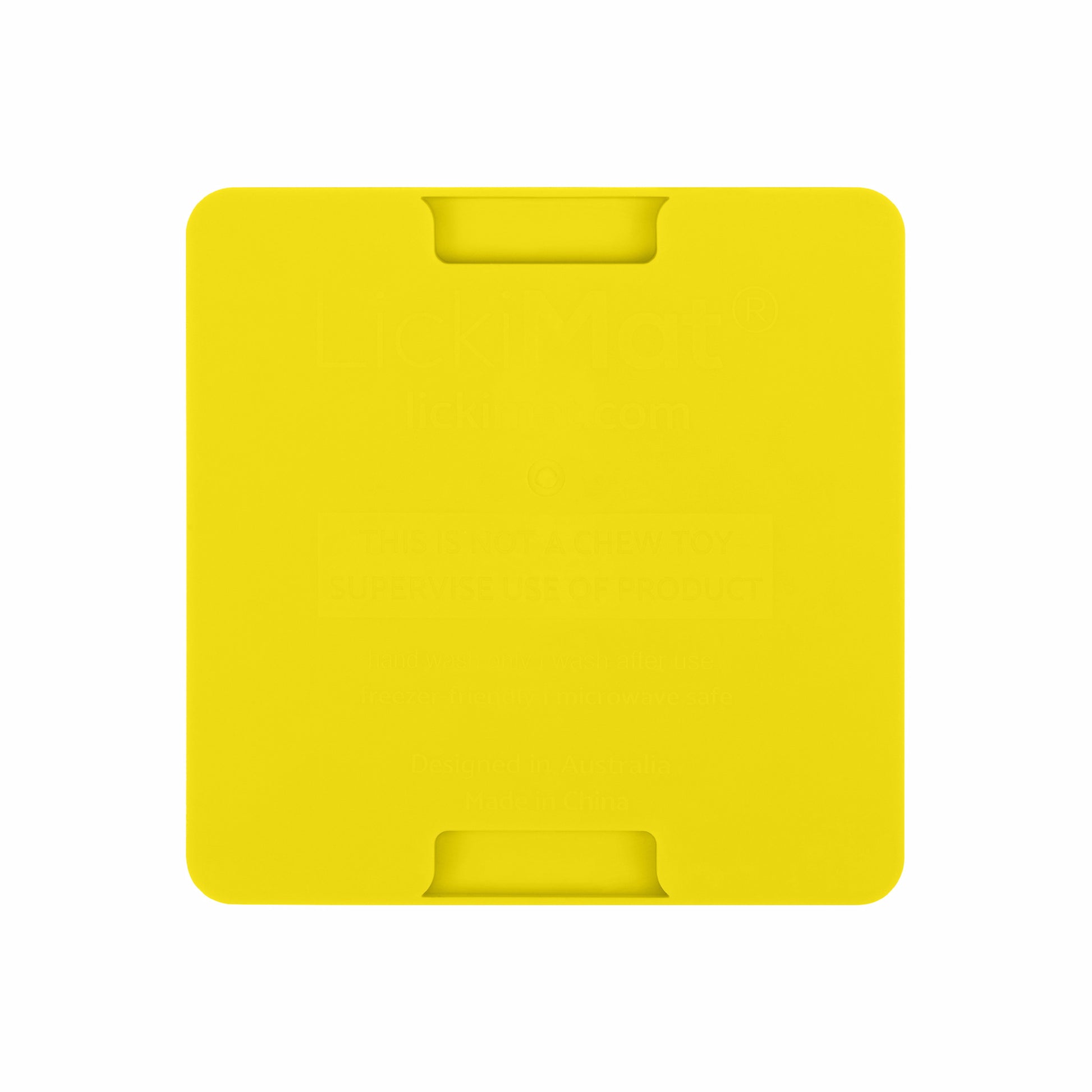 Yellow LickiMat® Mini Classic Soother™ – Slow Feeder Lick Mat for Small Dogs (rear) on a white background