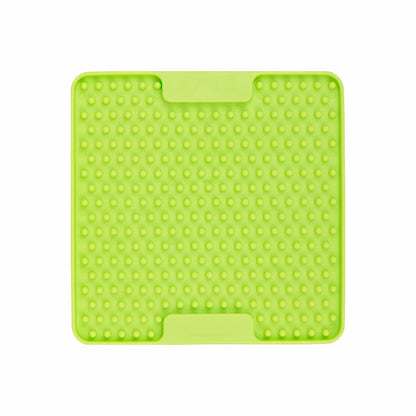 Green LickiMat® Mini Classic Soother™ – Slow Feeder Lick Mat for Small Dogs (rear) on a white background