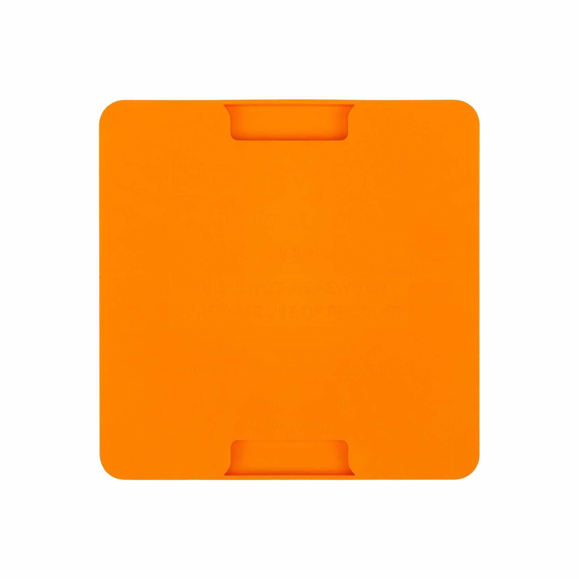 Orange LickiMat® Mini Classic Soother™ – Slow Feeder Lick Mat for Small Dogs (rear) on a white background