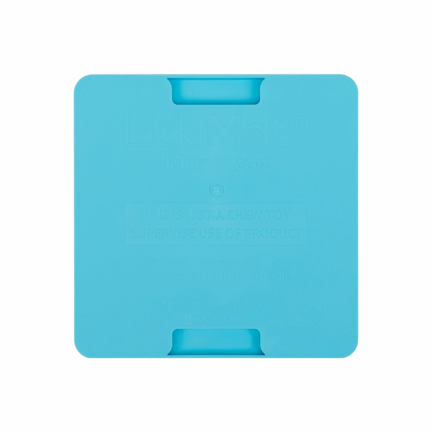 Turquoise LickiMat® Mini Classic Soother™ – Slow Feeder Lick Mat for Small Dogs (rear) on a white background