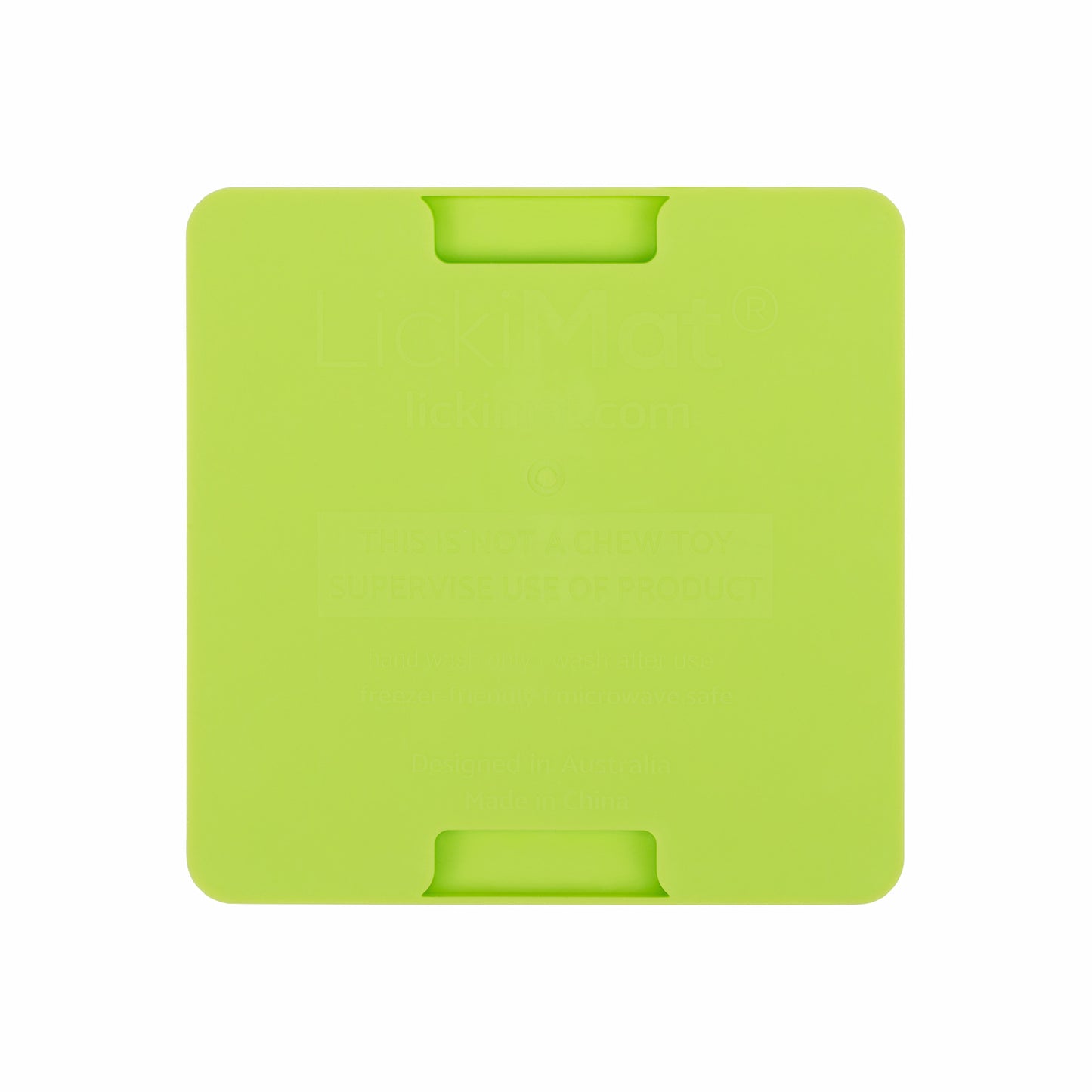 Green LickiMat® Mini Classic Soother™ – Slow Feeder Lick Mat for Small Dogs (rear) on a white background