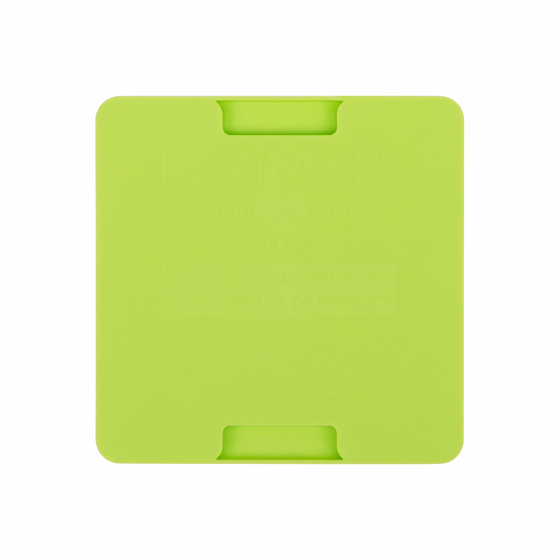 Green LickiMat® Mini Classic Soother™ – Slow Feeder Lick Mat for Small Dogs (rear) on a white background