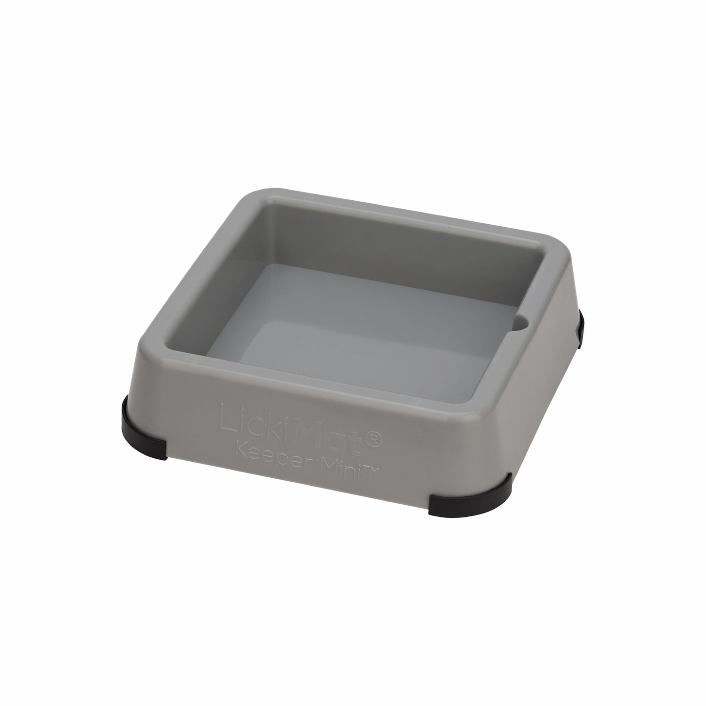 Grey LickiMat® Mini Keeper™ – Non-Slip Holder & dog bowl for LickiMats® (side) on white background