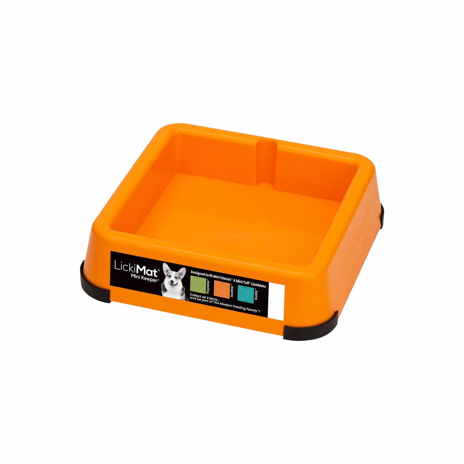 Orange LickiMat® Mini Keeper™ – Non-Slip Holder & dog bowl for LickiMats® (side) on white background