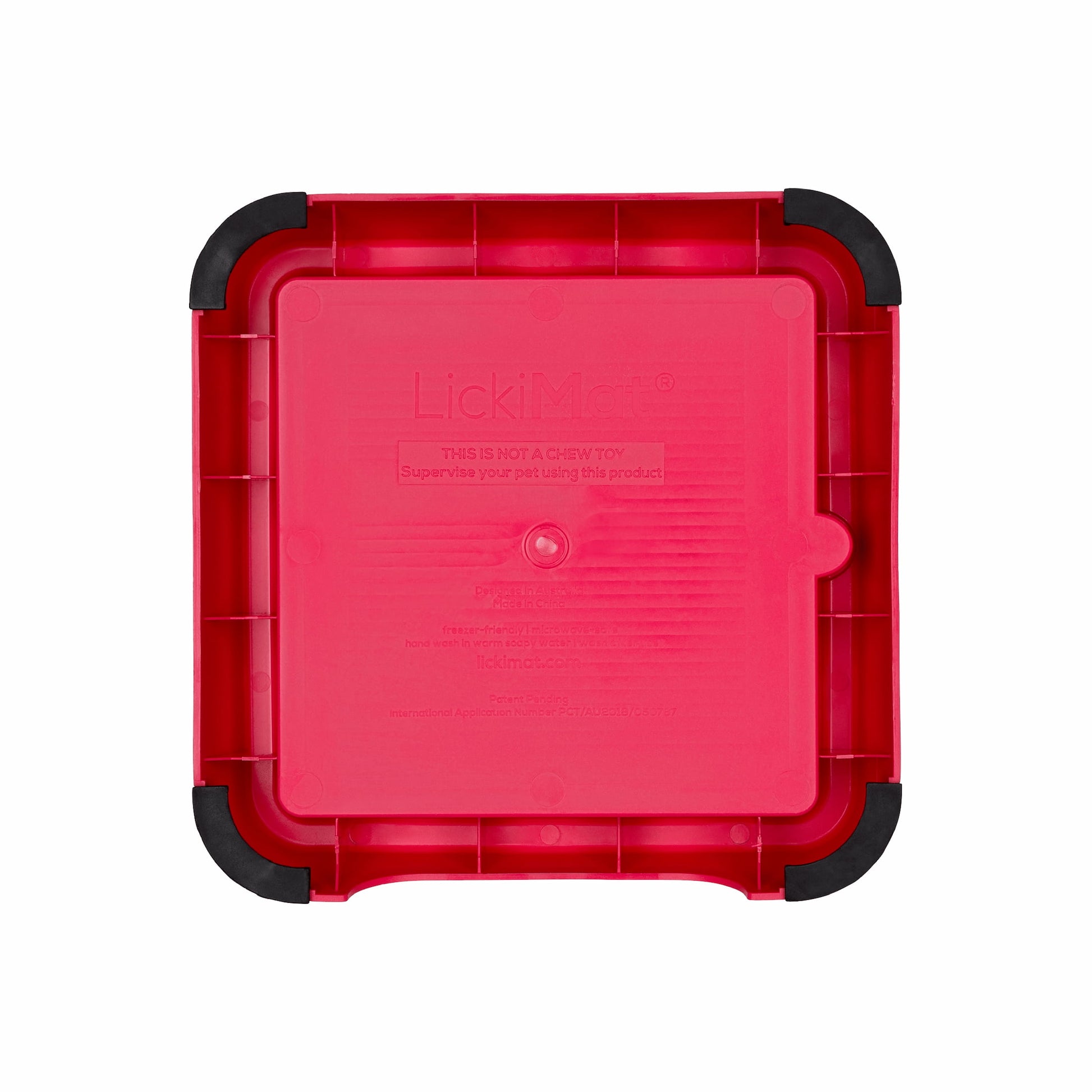 Pink LickiMat® Mini Keeper™ – Non-Slip Holder & dog bowl for LickiMats® (rear) on white background