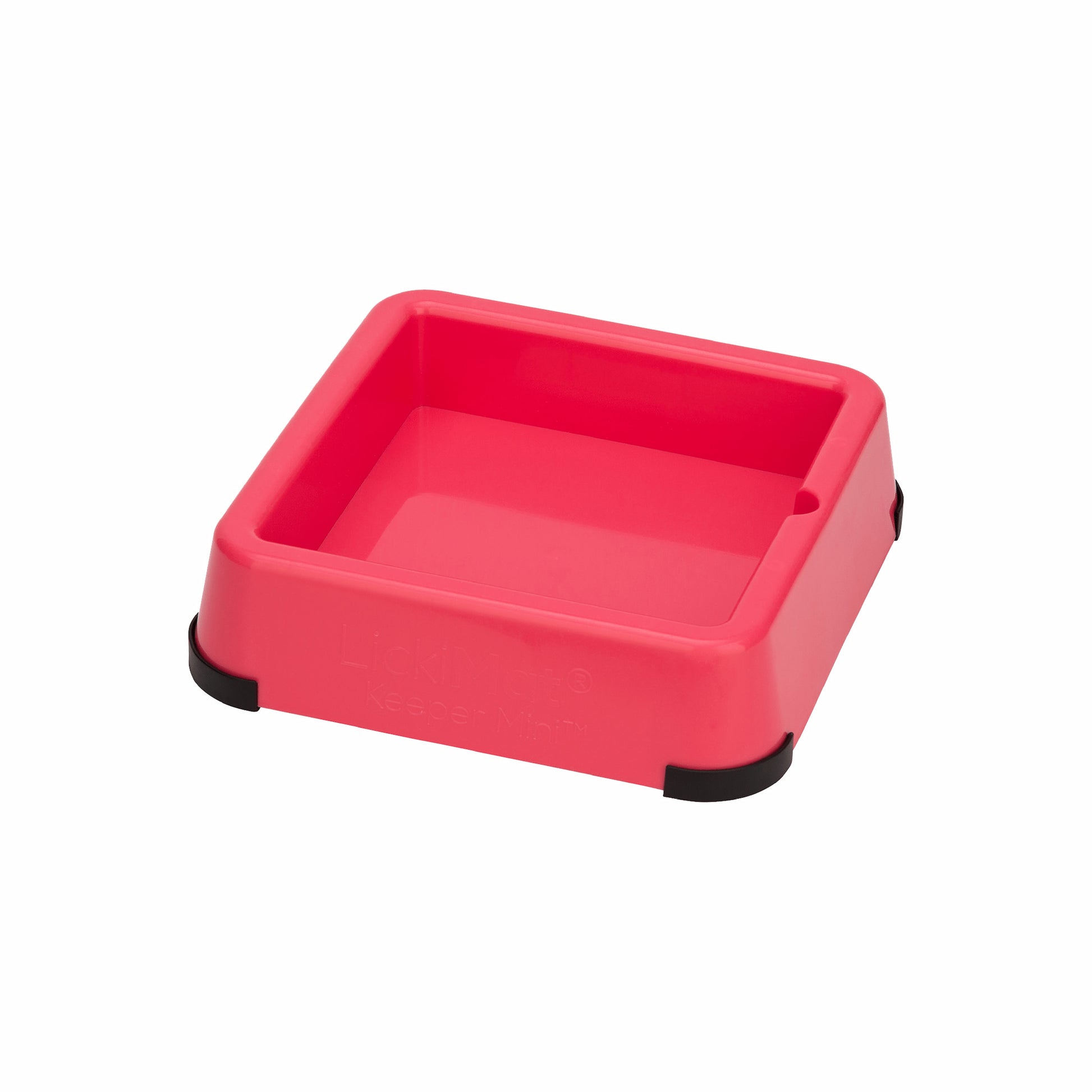 Pink LickiMat® Mini Keeper™ – Non-Slip Holder & dog bowl for LickiMats® (side) on white background