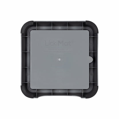 Grey LickiMat® Mini Keeper™ – Non-Slip Holder & dog bowl for LickiMats® (rear) on white background