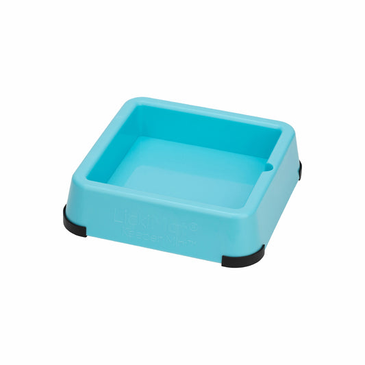 Turquoise LickiMat® Mini Keeper™ – Non-Slip Holder & dog bowl for LickiMats® (side) on white background