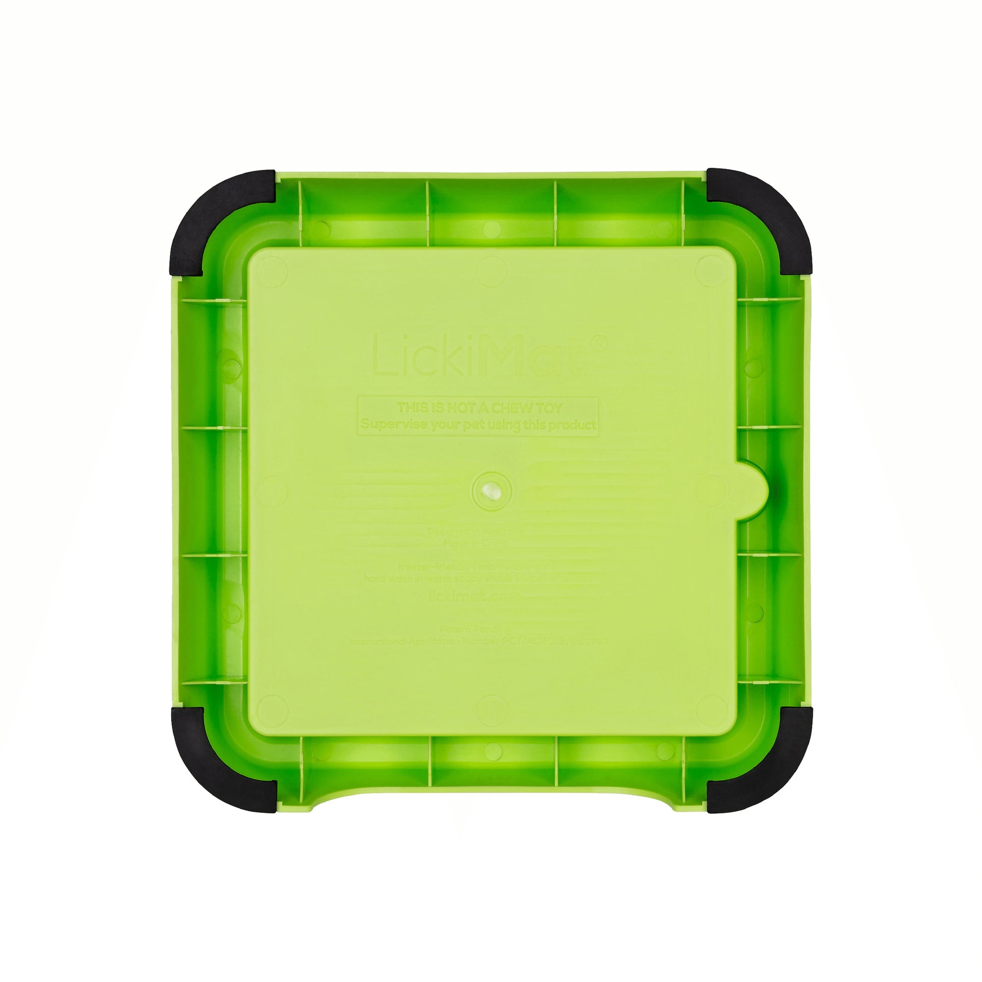 Green LickiMat® Mini Keeper™ – Non-Slip Holder & dog bowl for LickiMats® (rear) on white background