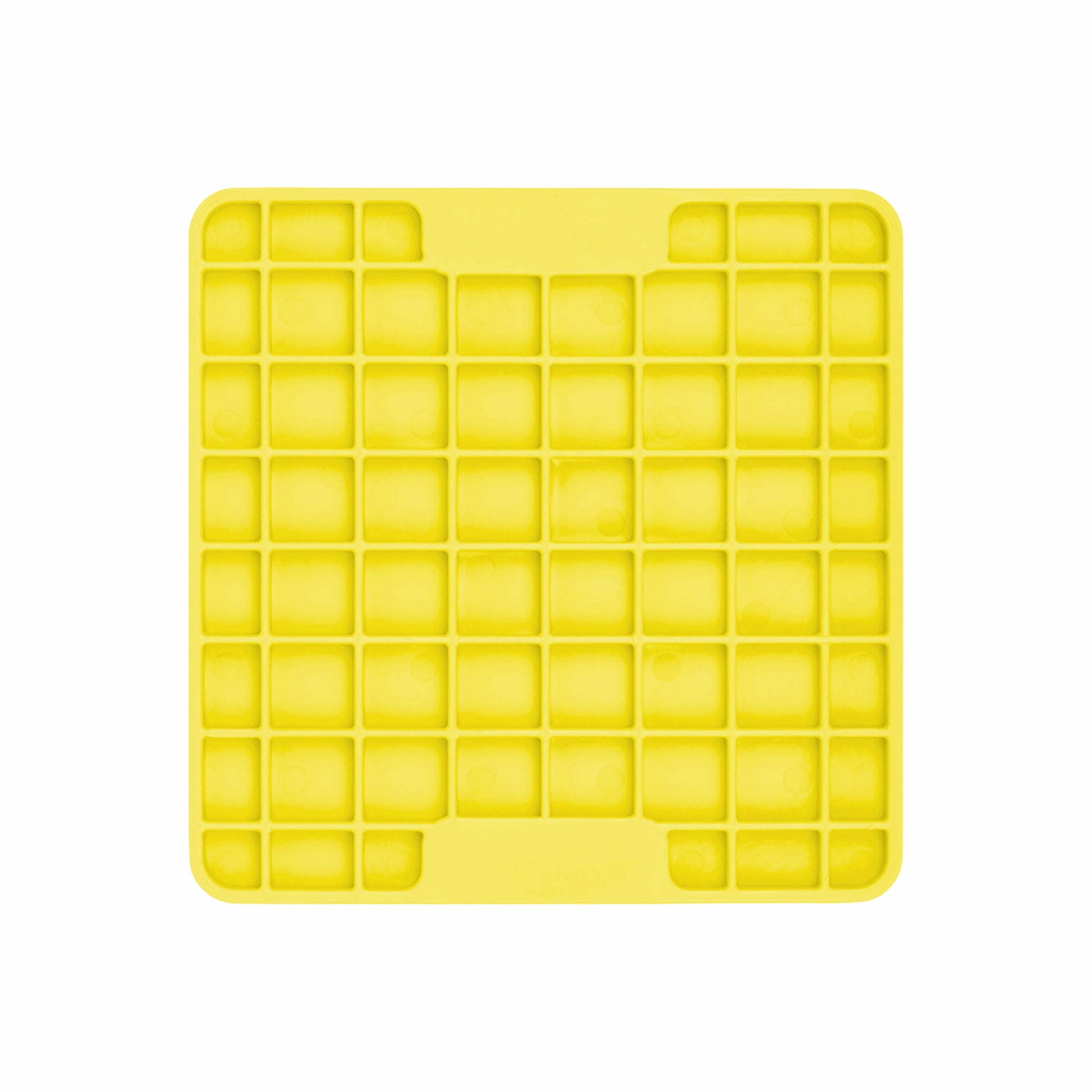 Yellow LickiMat® Mini Playdate™ – Slow Feeder Lick Mat for Cats (front) on white background