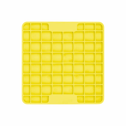 Yellow LickiMat® Mini Playdate™ – Slow Feeder Lick Mat for Cats (front) on white background