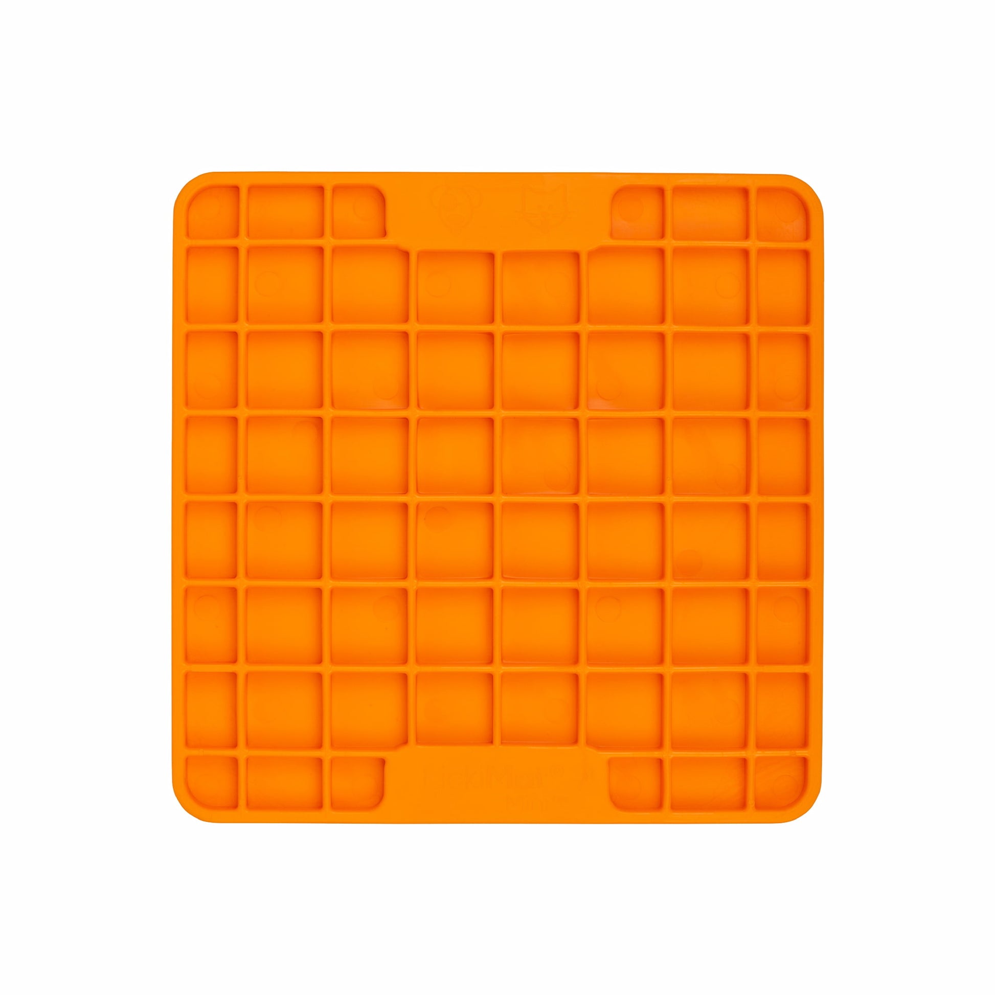 Orange LickiMat® Mini Playdate™ – Slow Feeder Lick Mat for Cats (front) on white background