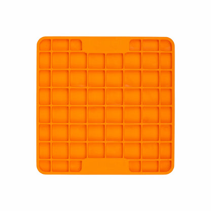 Orange LickiMat® Mini Playdate™ – Slow Feeder Lick Mat for Cats (front) on white background