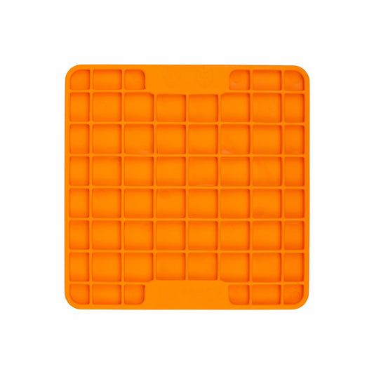 Orange LickiMat® Mini Playdate™ – Slow Feeder Lick Mat for Cats (front) on white background