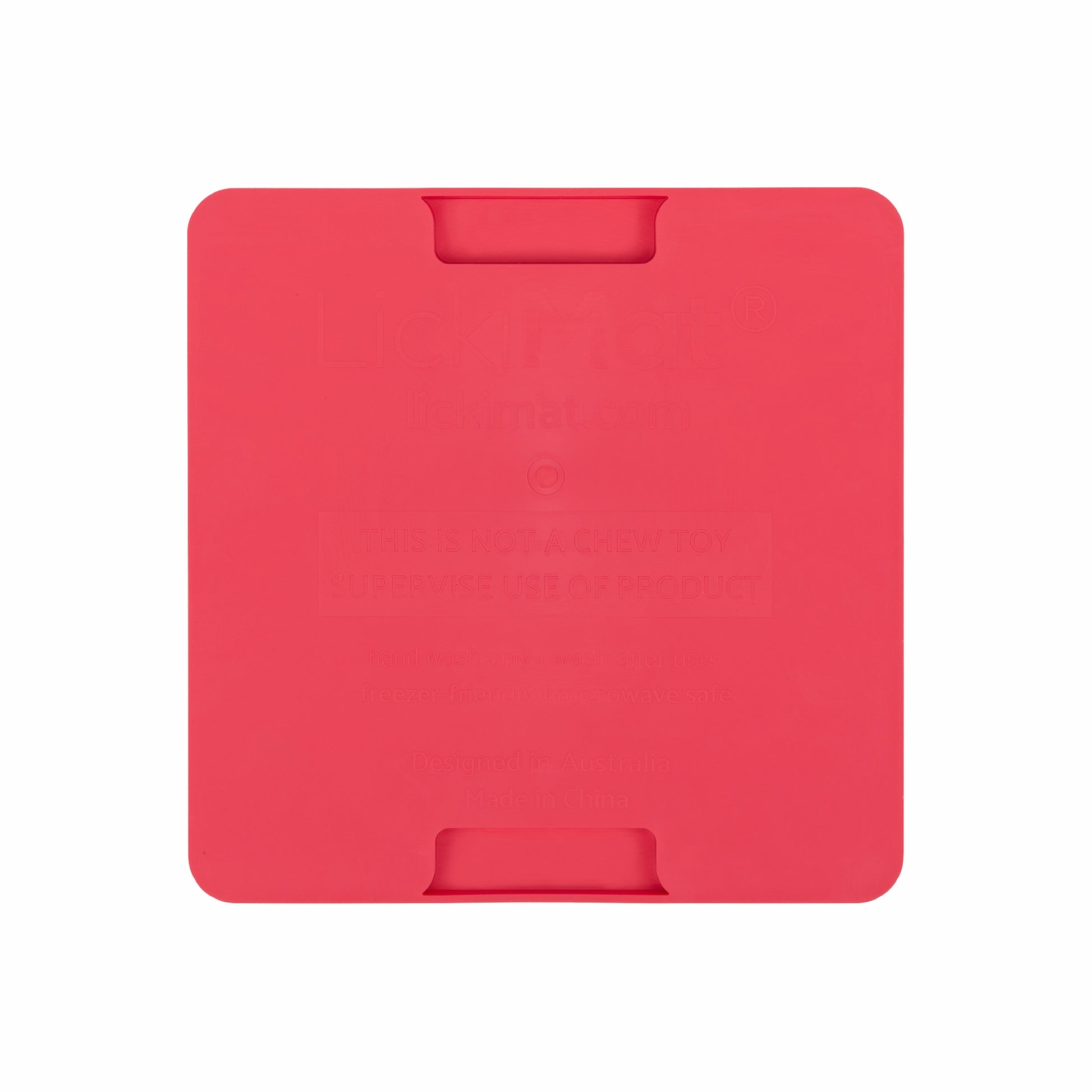 Pink LickiMat® Mini Playdate™ – Slow Feeder Lick Mat for Cats (rear) on white background