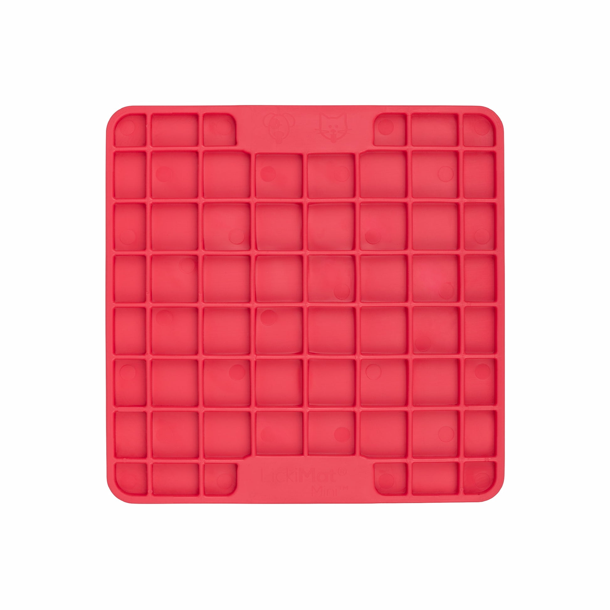 Pink LickiMat® Mini Playdate™ – Slow Feeder Lick Mat for Cats (front) on white background