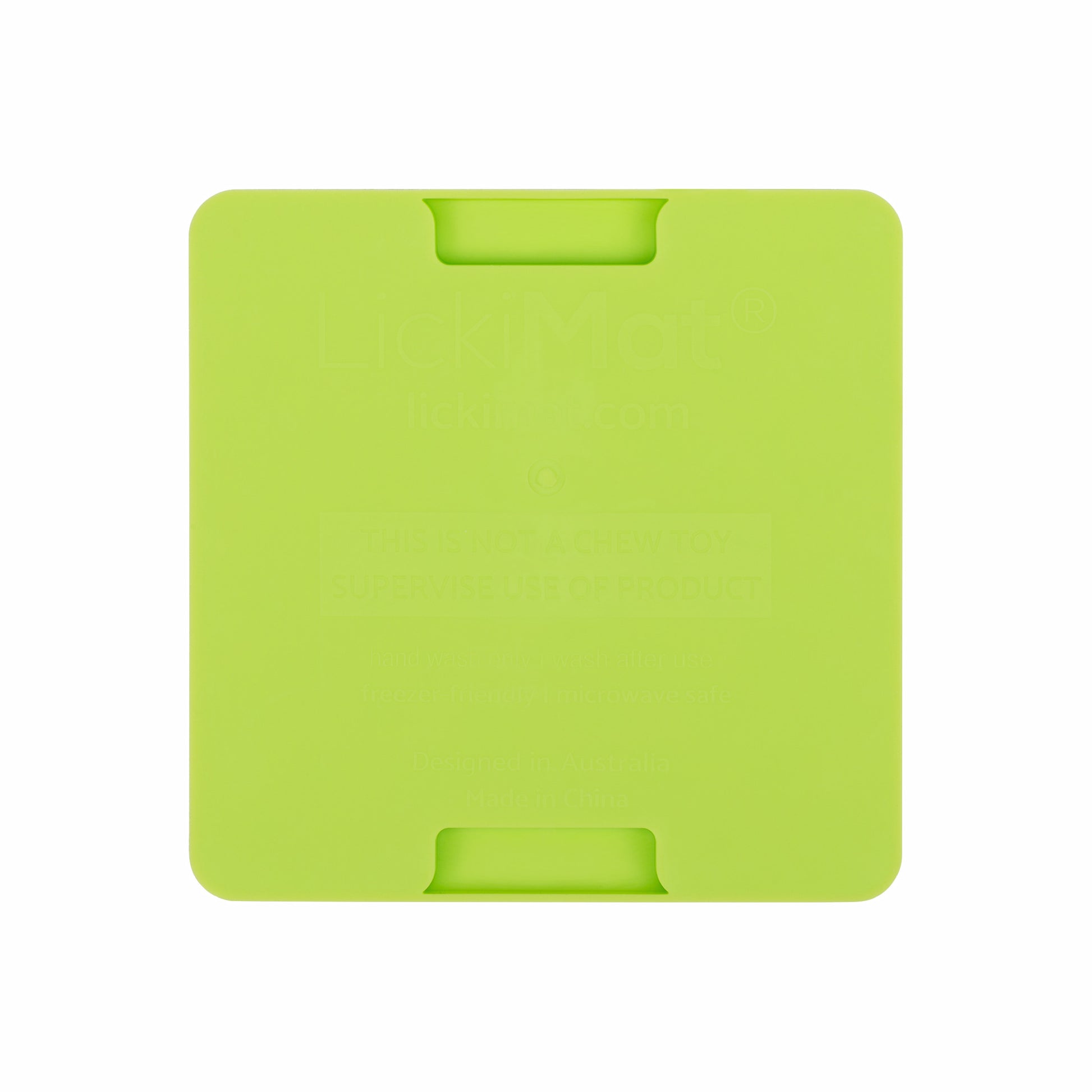 Green LickiMat® Mini Playdate™ – Slow Feeder Lick Mat for Cats (rear) on white background
