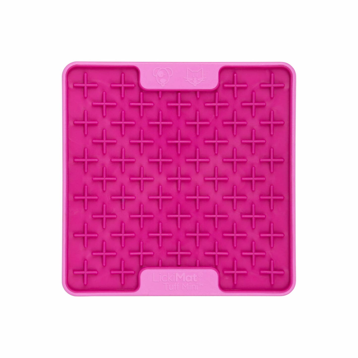 Pink LickiMat® Mini Tuff Buddy™ – Durable Slow Feeder Lick Mat for Cats (front) on white background
