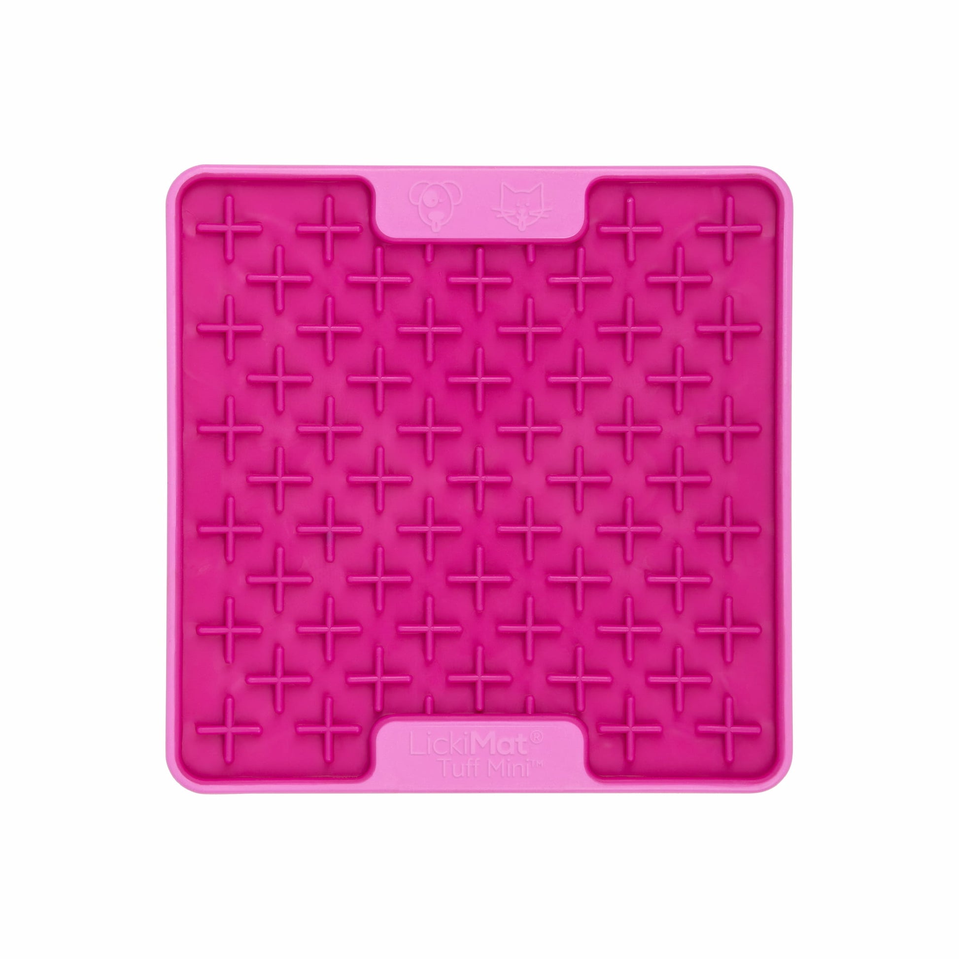 Pink LickiMat® Mini Tuff Buddy™ – Durable Slow Feeder Lick Mat for Cats (front) on white background
