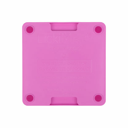 Pink LickiMat® Mini Tuff Buddy™ – Durable Slow Feeder Lick Mat for Cats (rear) on white background
