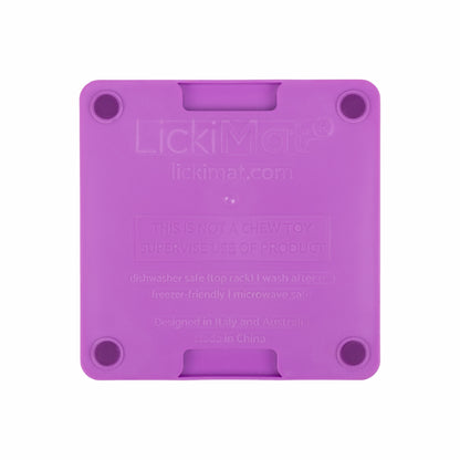 Purple LickiMat® Mini Tuff Buddy™ – Durable Slow Feeder Lick Mat for Cats (rear) on white background