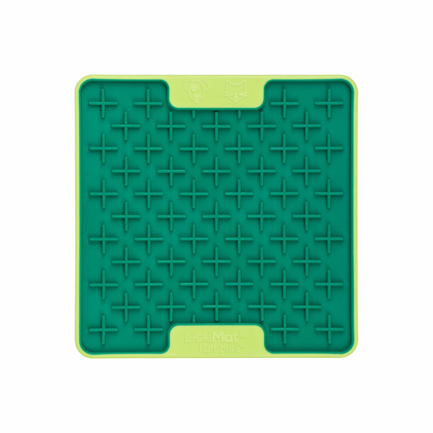Green LickiMat® Mini Tuff Buddy™ – Durable Slow Feeder Lick Mat for Cats (front) on white background