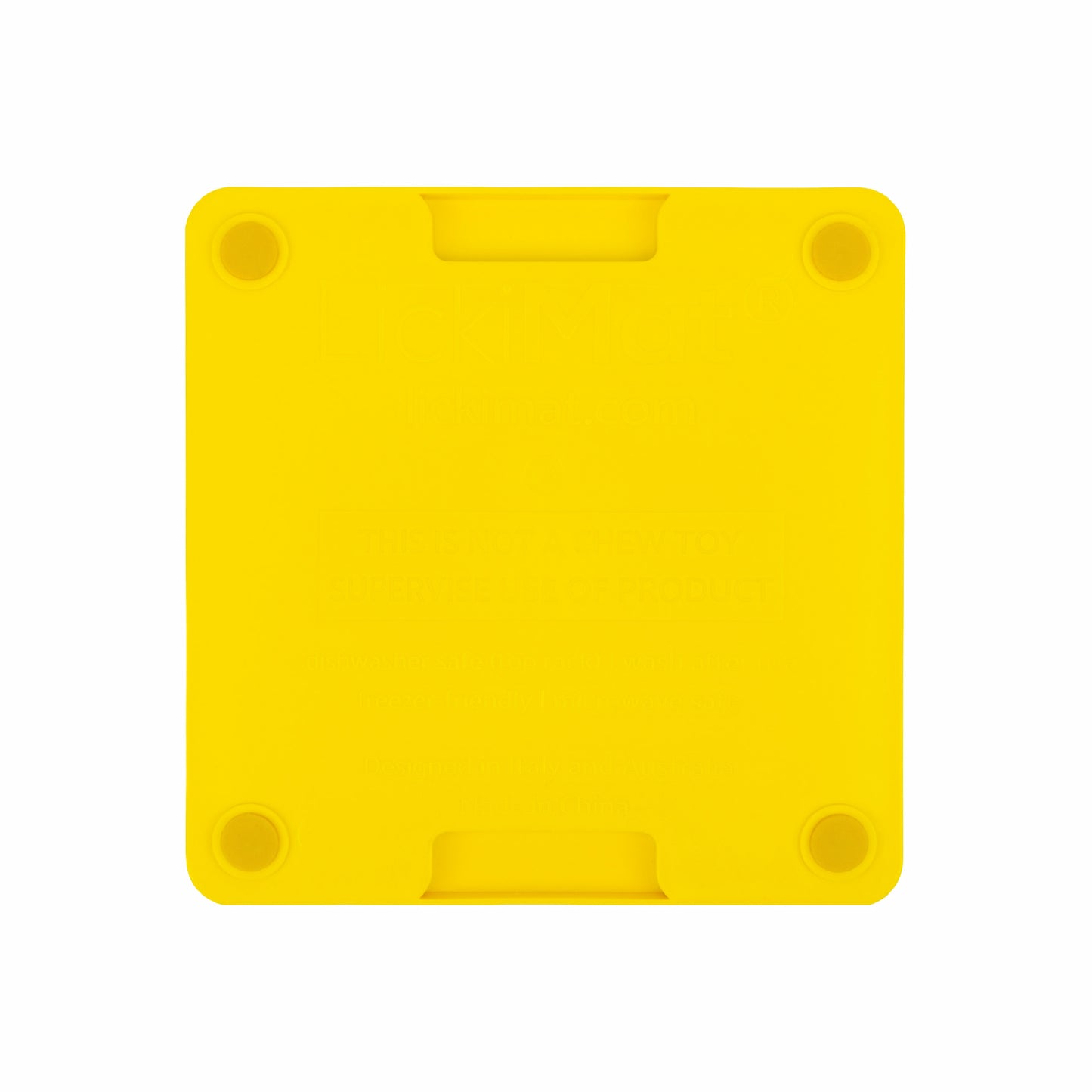 Yellow LickiMat® Mini Tuff Buddy™ – Slow Feeder Lick Mat for Small Dogs (rear) on white background