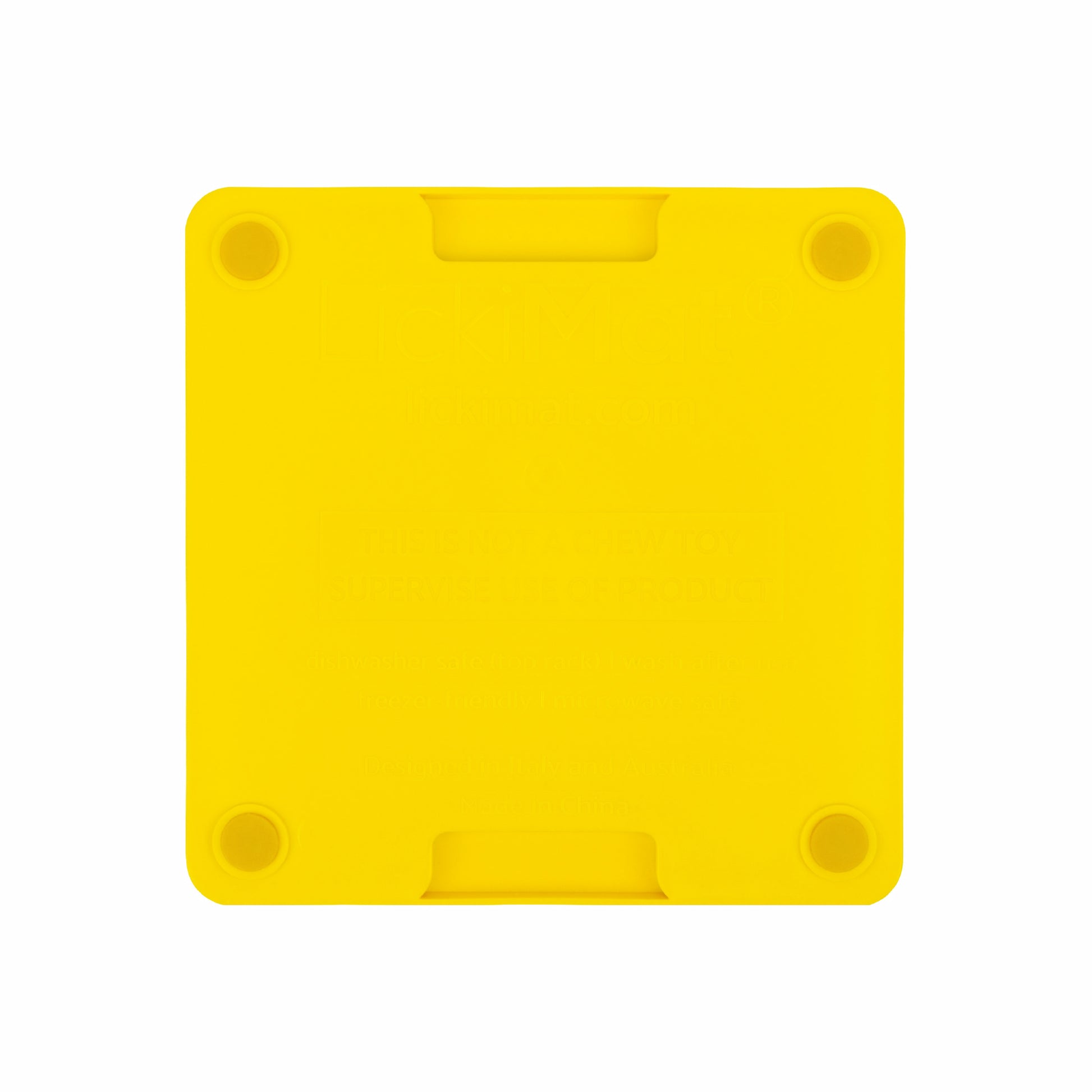 Yellow LickiMat® Mini Tuff Buddy™ – Slow Feeder Lick Mat for Small Dogs (rear) on white background