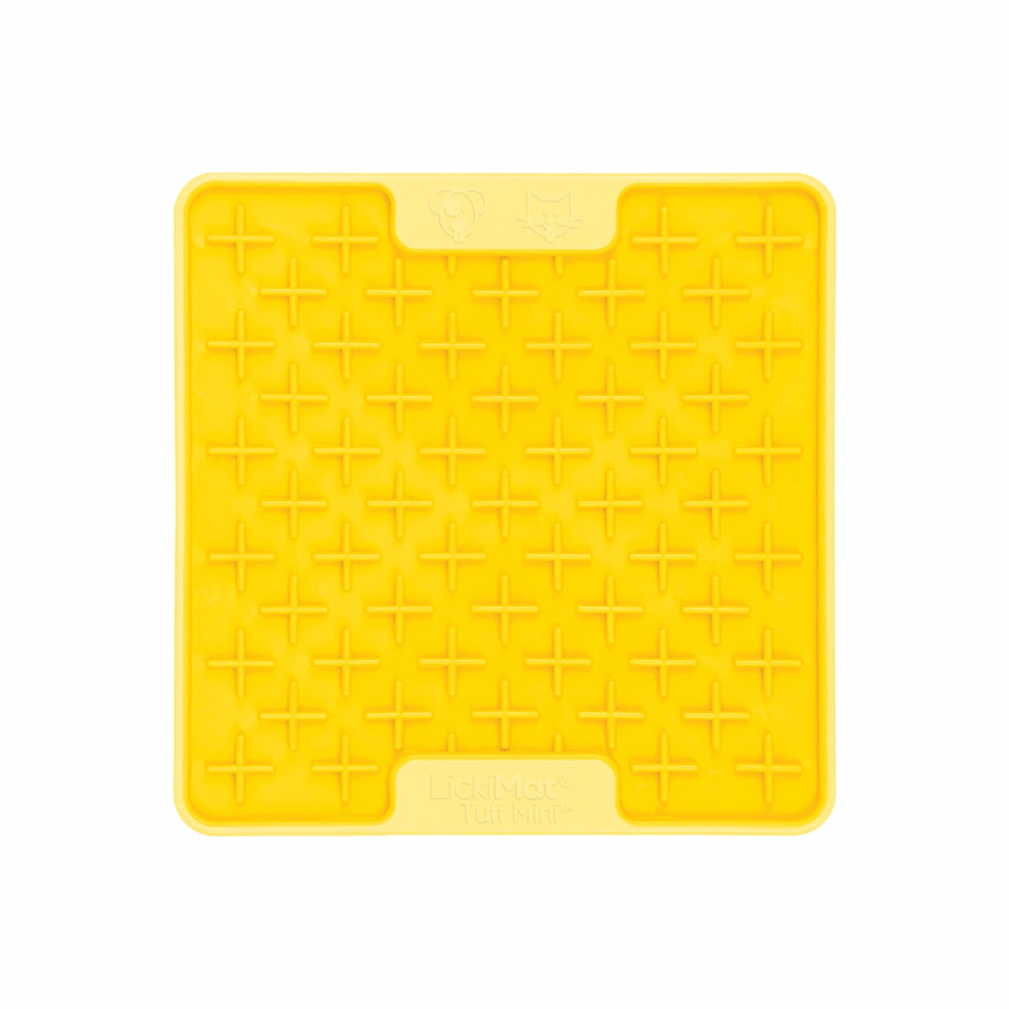 Yellow LickiMat® Mini Tuff Buddy™ – Slow Feeder Lick Mat for Small Dogs (front) on white background