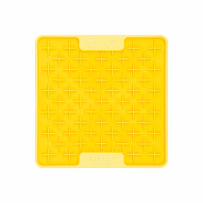Yellow LickiMat® Mini Tuff Buddy™ – Slow Feeder Lick Mat for Small Dogs (front) on white background