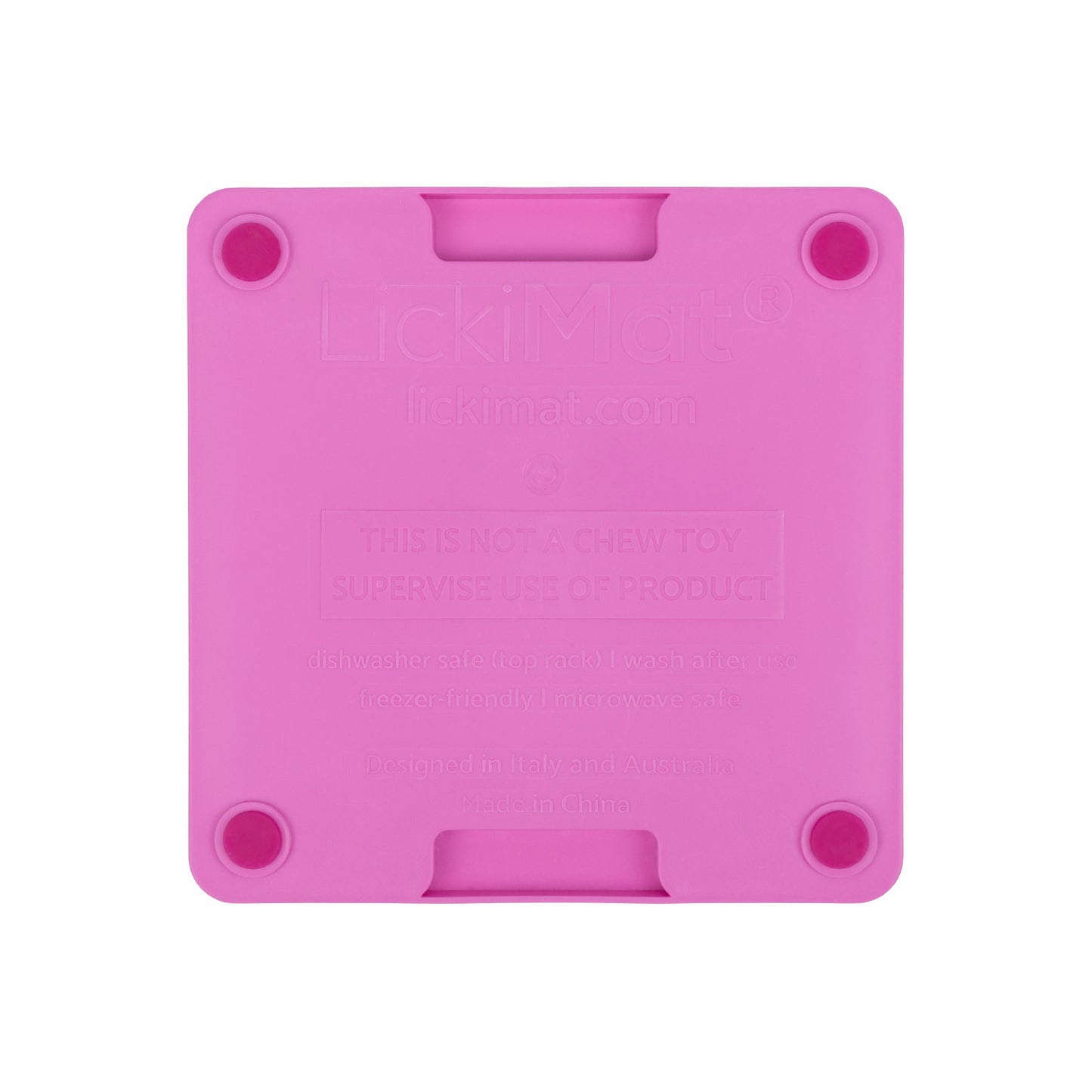 Pink LickiMat® Mini Tuff Buddy™ – Slow Feeder Lick Mat for Small Dogs (rear) on white background