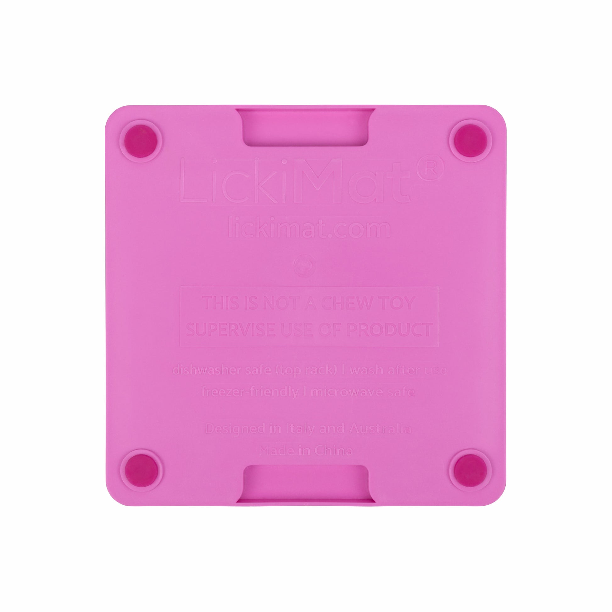 Pink LickiMat® Mini Tuff Buddy™ – Slow Feeder Lick Mat for Small Dogs (rear) on white background