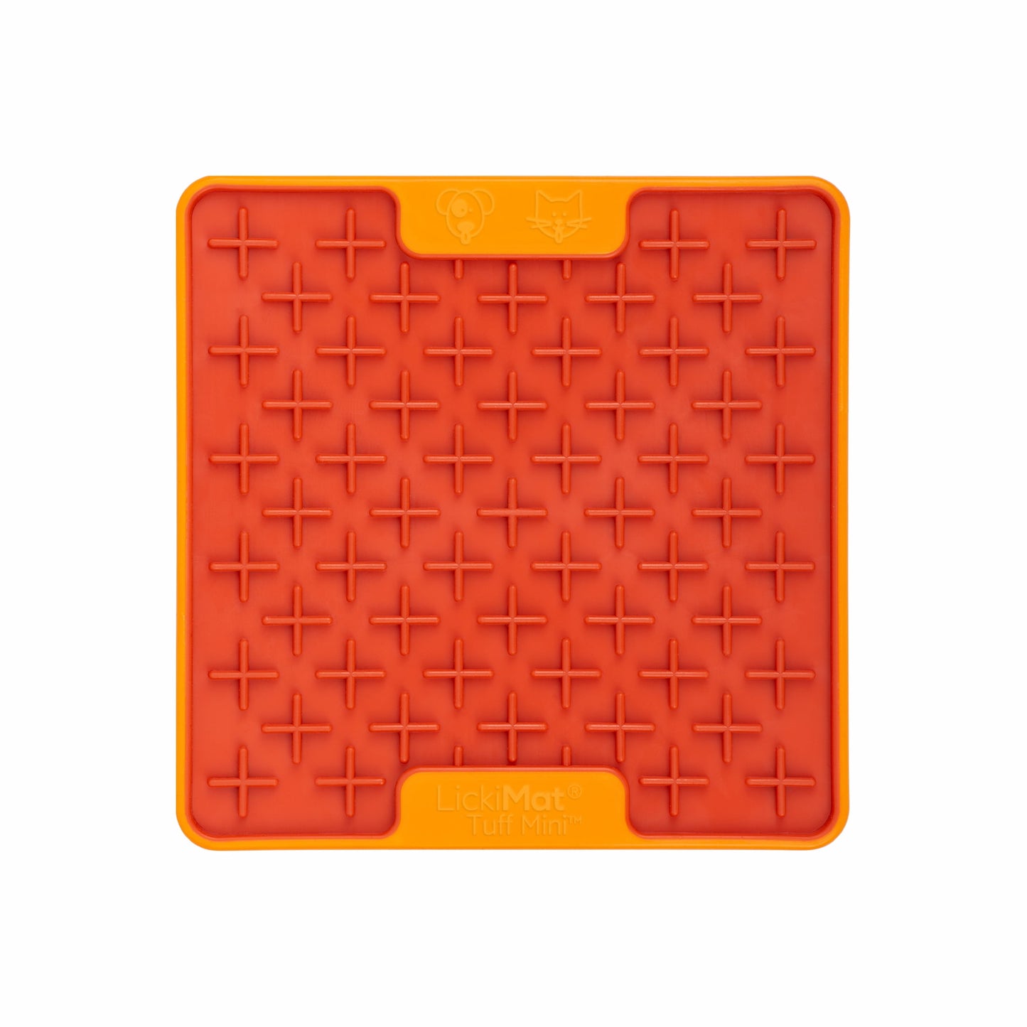 Orange LickiMat® Mini Tuff Buddy™ – Slow Feeder Lick Mat for Small Dogs (front) on white background